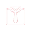Simple line drawing of a dress shirt collar with a necktie, outlined in light red on a plain background.