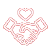 Two hands shaking with a heart symbol above them, depicted in a simple red line drawing.