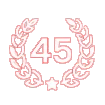Outline of the number 45 inside a laurel wreath with a star at the bottom, all in red on a light background.